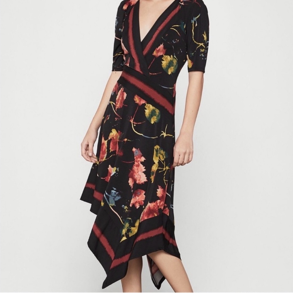 BCBGMaxAzria Black Asymmetrical Dress with Floral Design